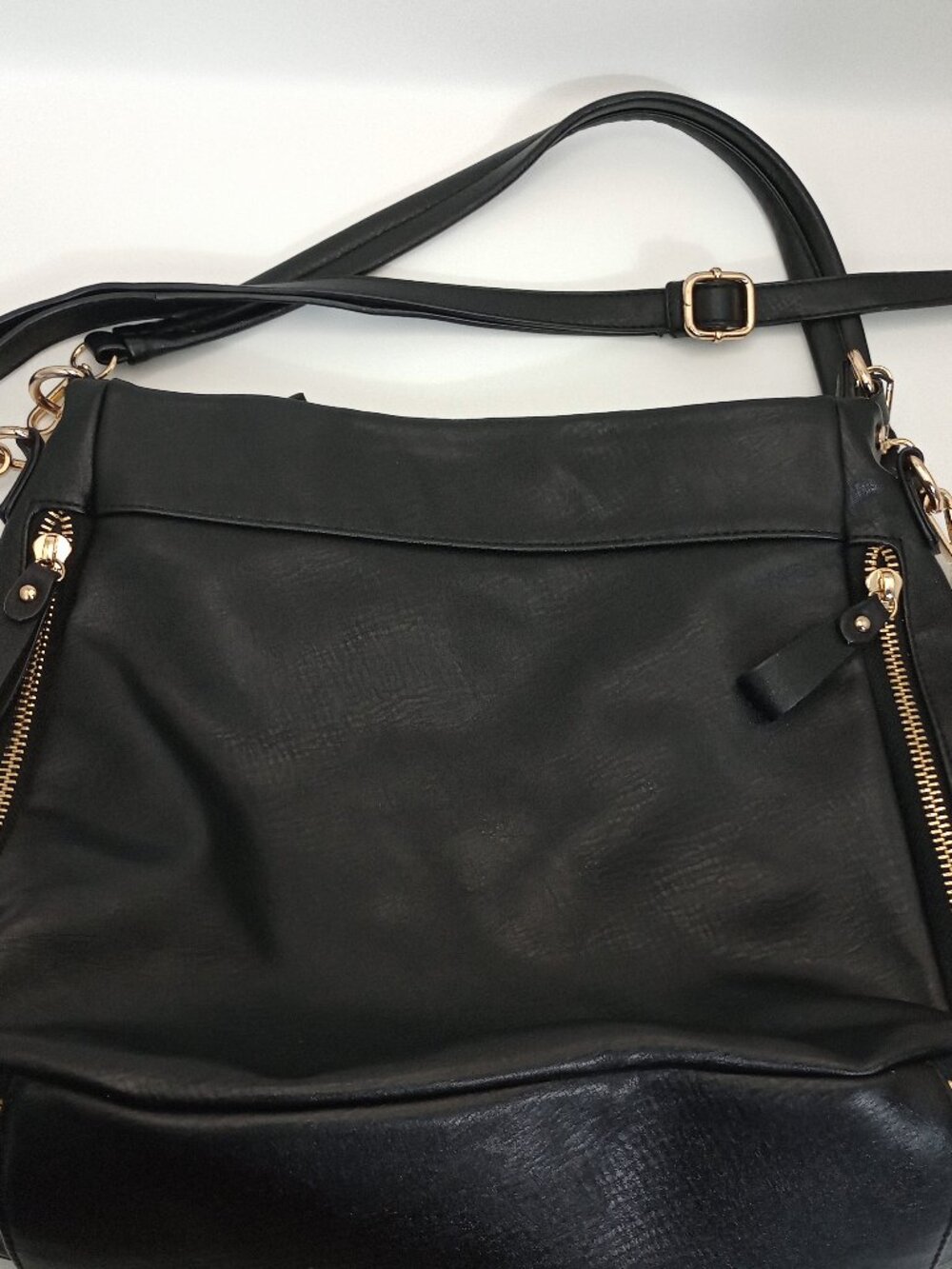 Madison West Black Oversized Convertible Tote Backpack Crossbody Bag Gold Tone